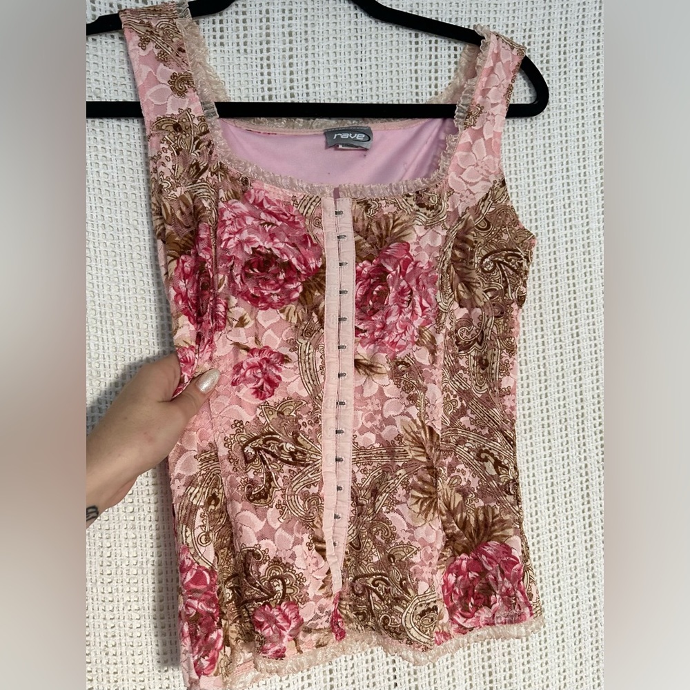Vintage Pink Floral Corset Top 1990s